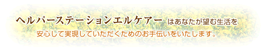 ヘルパーステーションエルケアーはあなたが望む生活を安心して実現していただくためのお手伝いをいたします。