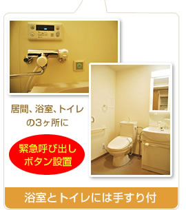 浴室とトイレには手すり付
居間、浴室、トイレの3ヶ所に緊急呼び出しボタン設置
